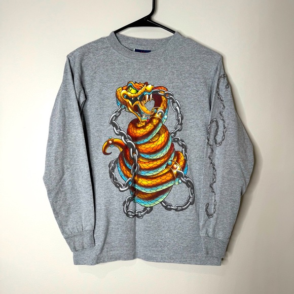 JNCO Vintage 90s Kids Snake Chain Graphic Long Sleeve T-shirt Gray Medium - Picture 1 of 8